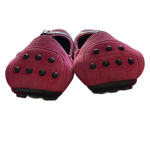 Tod's Fuchsia and Navy Suede Belted Cap Toe Ballet Flats - Picture 8 of 9